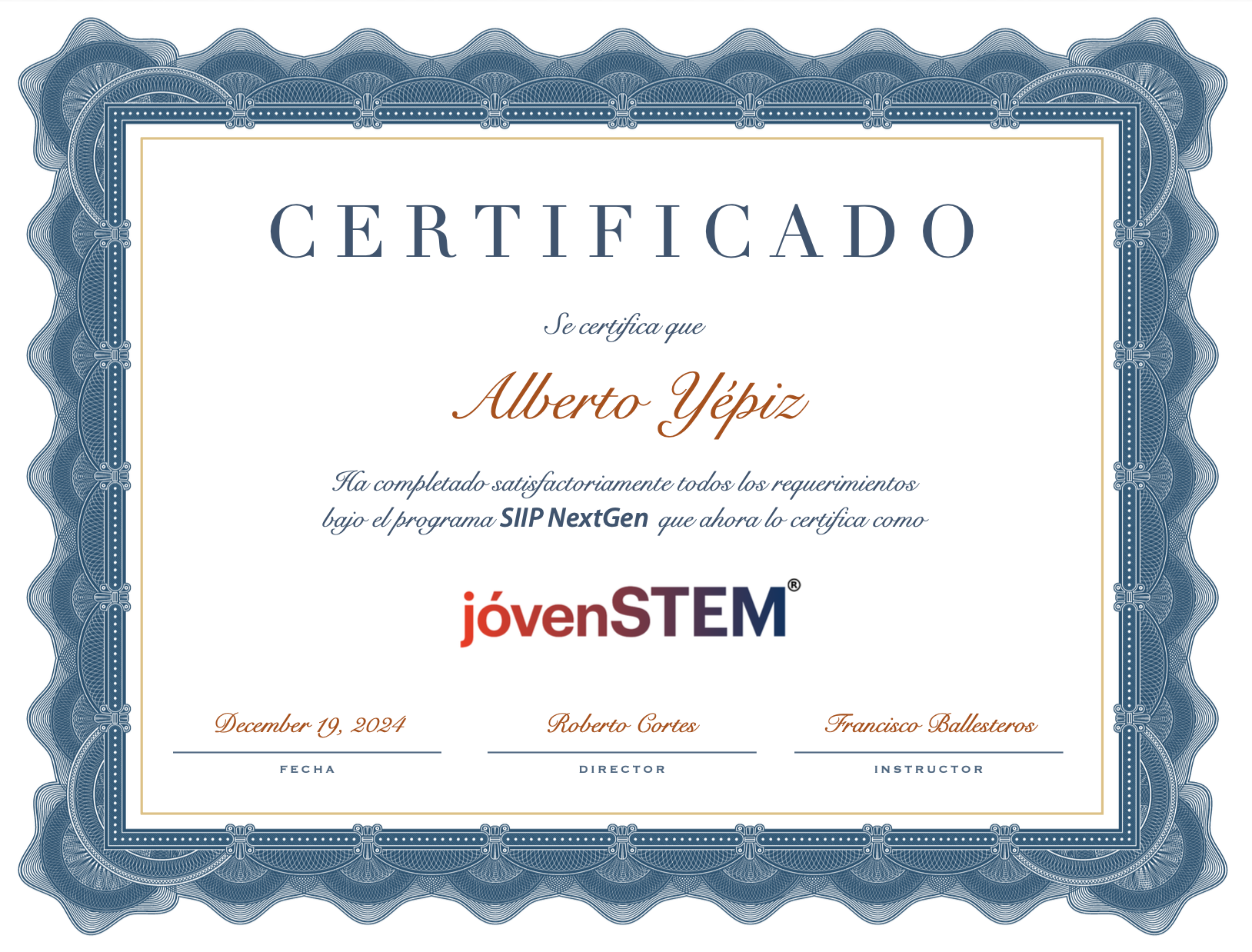 Certificado JóvenesSTEM