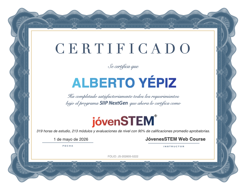 Preview del Certificado Oficial JóvenesSTEM